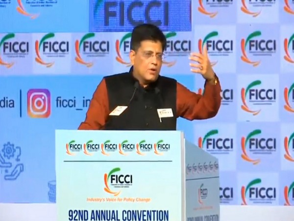 Union Minister Piyush Goyal speaking at 92nd FICCI annual convention in New Delhi on Friday. (Picture courtesy: Piyush Goyal Twitter)