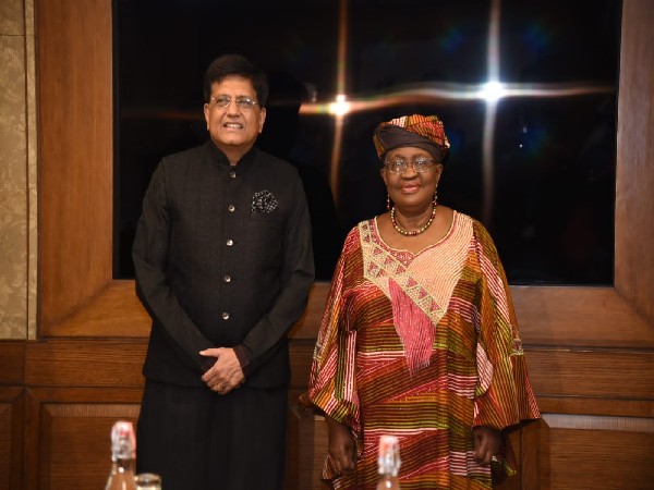 WTO DG Dr Ngozi Okonjo-Iweala with Commerce & Industry Minister Piyush Goyal. (ANI)