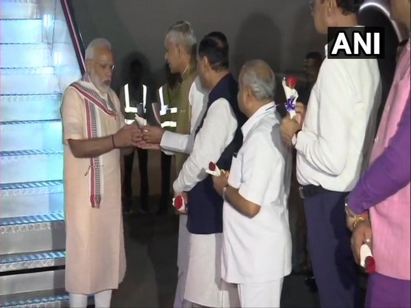 Prime Minister Narendra Modi arrives in Ahmedabad.