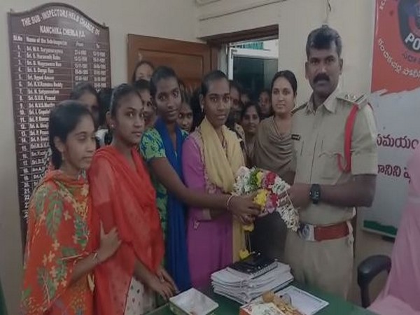 Girl students of a private college felicitated police in Andhra Pradesh's Krishna district on Friday.