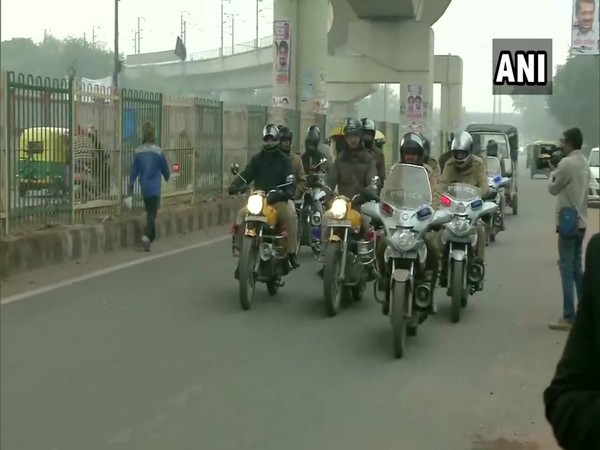 A Delhi Police party carrying out patrolling in Seelampur area of New Delhi on Wednesday.