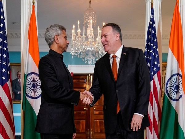 US Secretary of State Mike Pompeo greets India's Minister of External Affairs Janishankar at State Department in Washington DC on Wednesday. (Photo/Reuters)