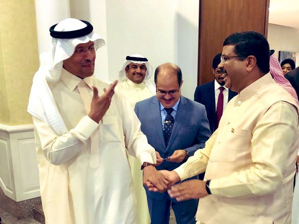 Union Petroleum and Natural Gas Minister Dharmendra Pradhan with his Saudi counterpart Prince Abdulaziz bin Salman in Jeddah on Sunday. (Photo Credits: Dharmendra Pradhan's Twitter)