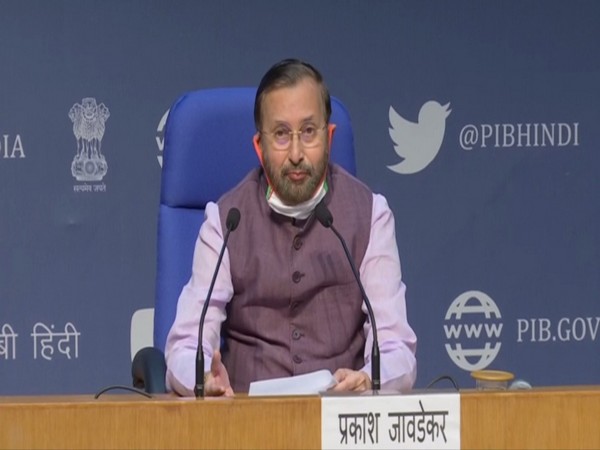 Union Minister Prakash Javadekar in a press conference on Monday. Photo/ANI