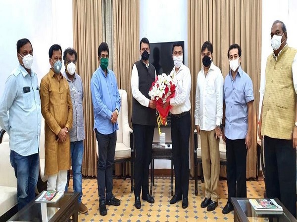 Devendra Fadnavis with Goa CM Pramod Sawant among other leaders in Panaji on Monday. Photo/ANI