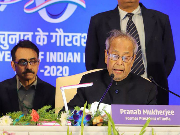 Former President Pranab Mukherjee at the event in New Delhi on Thursday. Photo/Twitter(Pranab Mukherjee)