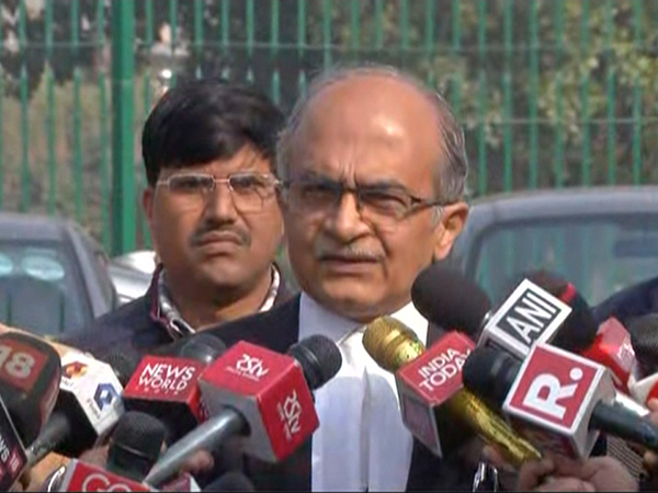 Senior advocate Prashant Bhushan while talking to media on Tuesday. Photo/ANI