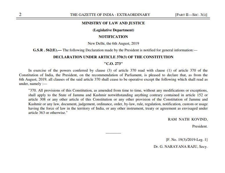 Notification on Article 370