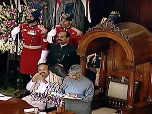 President Ram Nath Kovind addressing joint sitting of two Houses on Friday. Photo/LSTV 