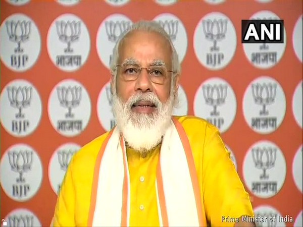 Prime Minister Narendra Modi during interaction with BJP workers of Andaman and Nicobar Islands through video confrencing on Sunday. Photo/ANI