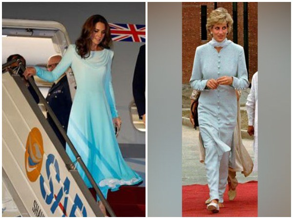 Kate Middleton's attire reminded many of Princess Diana's style on her arrival in Pakistan in 1996.