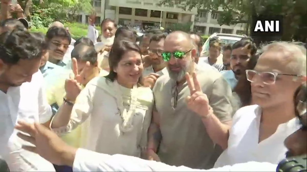 Congress MP candidate from Mumbai North Central Priya Dutt with her brother Sanjay Dutt on Monday in Mumbai.