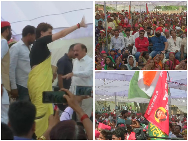 Priyanka Gandhi Vadra addressing a rally in Rae Bareli. ANI Photo