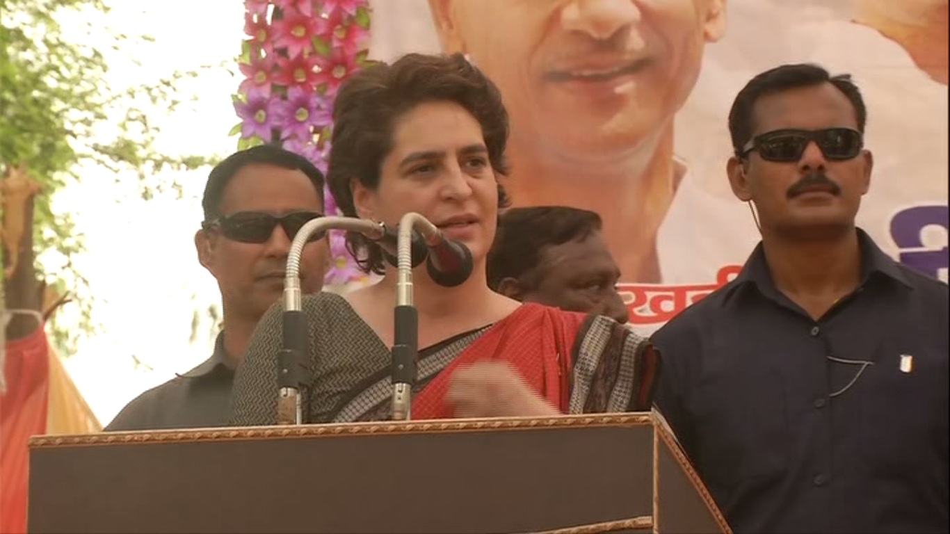 Congress general secretary Priyanka Gandhi addressing an election rally in Ayodhya on Friday.