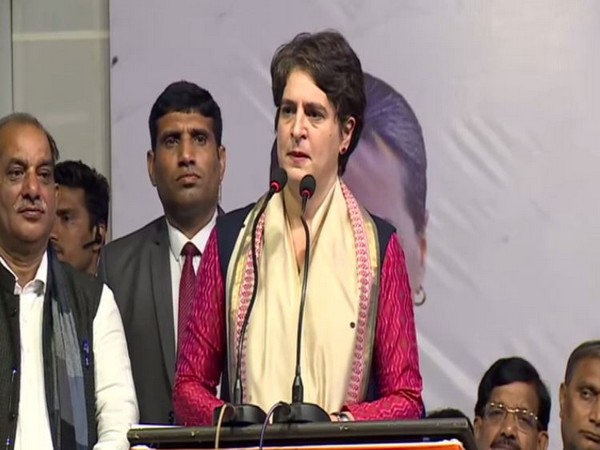 Congress leader Priyanka Gandhi Vadra speaking at an election rally in New Delhi on Tuesday. Photo/ANI