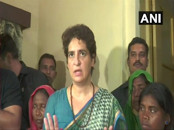 Congress leader Priyanka Gandhi Vadra announcing monetary aid for Sonbhadra firing victims on Saturday. (Photo/ANI)