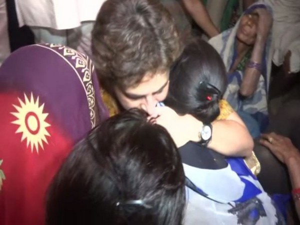 Priyanka Gandhi on Tuesday visited the residence of man who allegedly died in Police custody. Photo/ANI