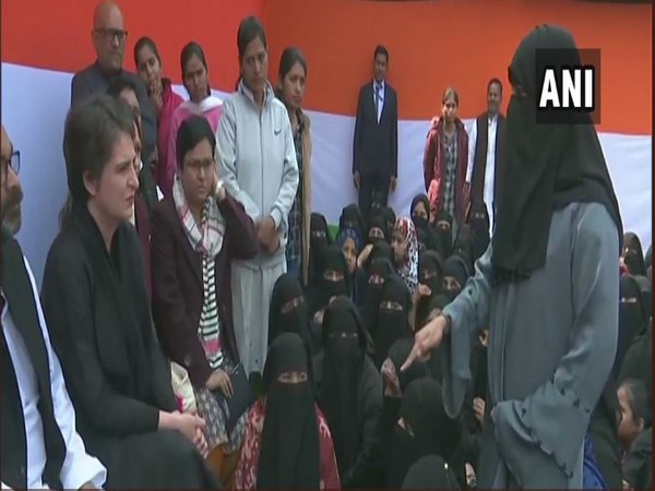 Priyanka Gandhi interacts with Anti-CAA Protesters in UP's Azamgarh on Wednesday (ANI)