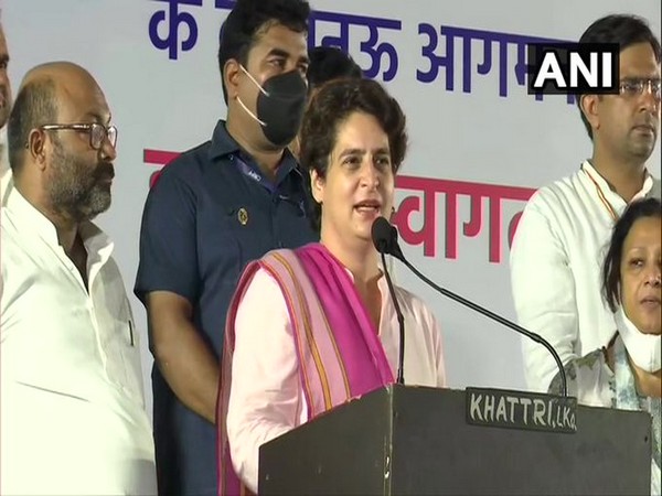 Priyanka Gandhi Vadra addressing the party workers in Lucknow. (Photo/ANI)
