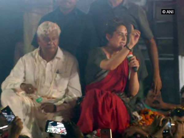 Congress leader Priyanka Gandhi addressing an election rally in Kanpur, Uttar Pradesh on Friday. Photo/ANI