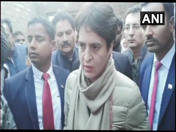Congress general secretary Priyanka Gandhi Vadra speaking to media persons in Bijnor, Uttar Pradesh on Sunday. (Photo/ANI)