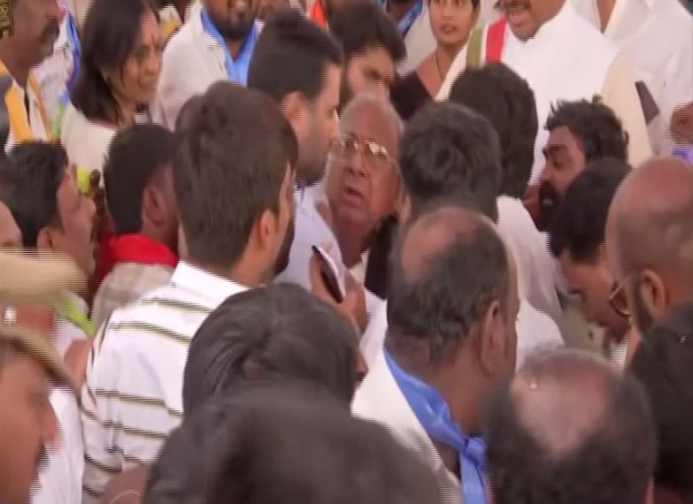 Visual of a scuffle that broke between two Congress leaders in Telangana