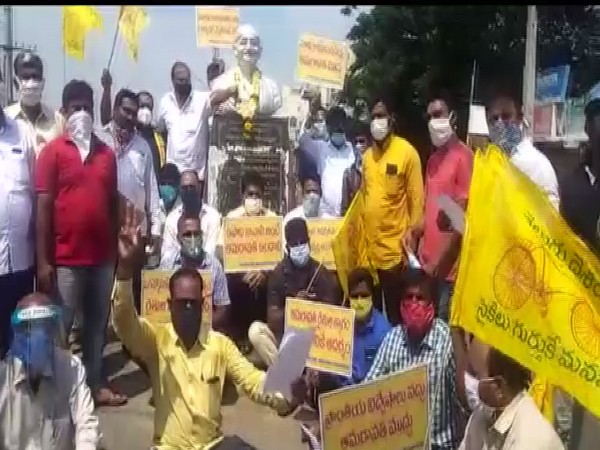 A protest organised by Telugu Desam Party (TDP) members in Srikakulam on Saturday.