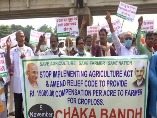 A protest in Odisha against new farm laws 
