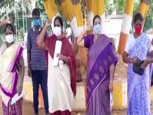 A women association in Visakhapatnam staging protest over child trafficking issue in the state. Photo/ANI