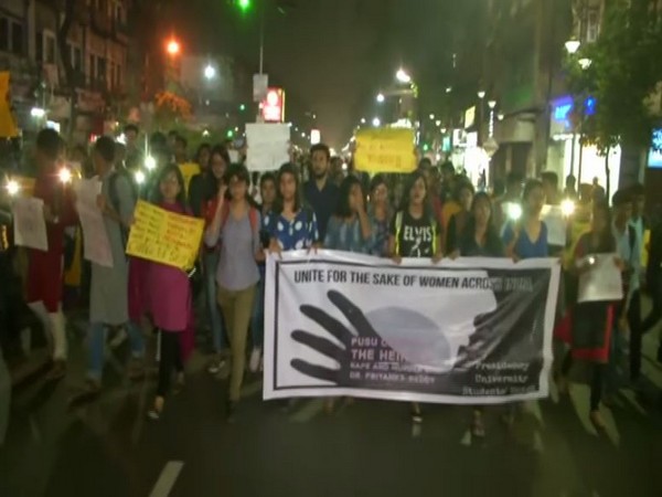 Students of Presidency University protesting in Kolkata on Monday.