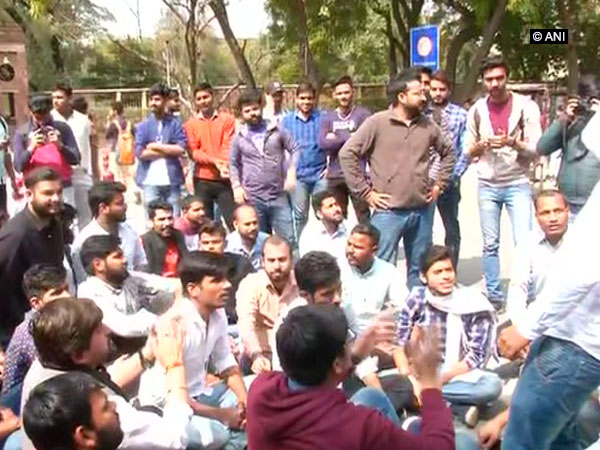 ABVP-led students protesting in the North Campus of Delhi University on Tuesday.