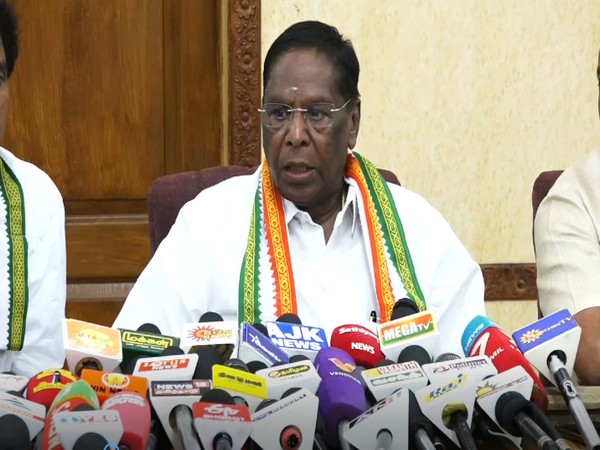 Puducherry Chief Minister V Narayanasamy talking to reports at a press conference on Friday.