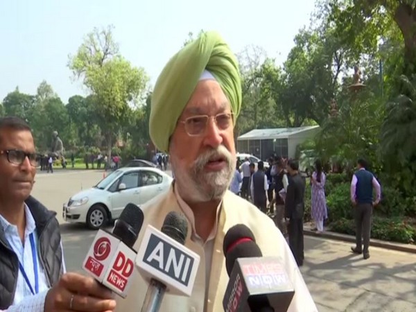 Union Minister Hardeep Singh Puri talking to reporters on Wednesday.