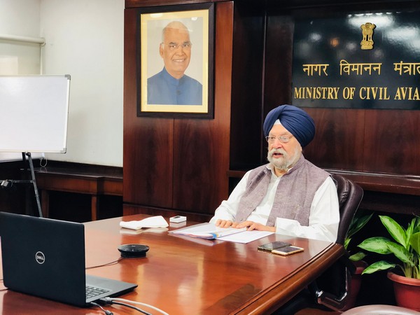    Union Civil Aviation Minister Hardeep Singh Puri holding video conference with Ambassador of European Union to India, Ugo Astuto and other diplomats from 27 EU Member States.