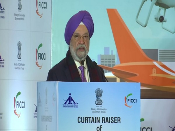 Union Civil Aviation Minister Hardeep Singh Puri at curtain raiser event for WINGS India 2020 on Thursday. Photo/ANI