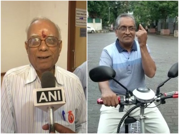 Purushottam Joshi in Gondia (L); a senior citizen casting his vote in Mumbai (R). Photo/ANI