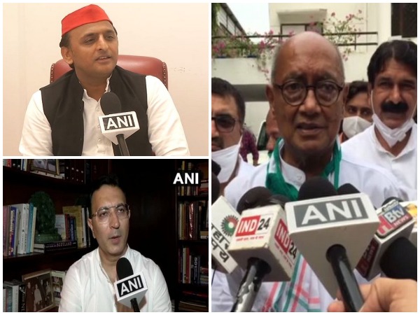 SP President Akhilesh Yadav, Congress Leaders Digvijaya Singh and Jitin Prasada. (File Photo)