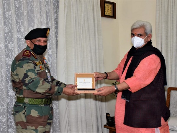 Chief of Defence Staff General Bipin Rawat met Lieutenant Governor Manoj Sinha at Raj Bhawan in Jammu on Tuesday. (Photo/ANI)