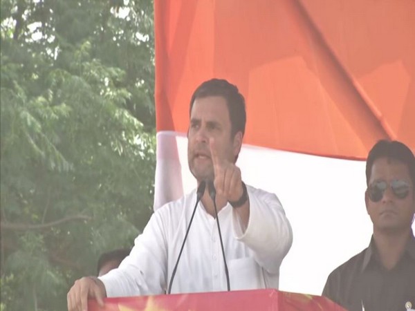 Congress chief Rahul Gandhi speaking at an election rally in Samastipur (Image/ANI)