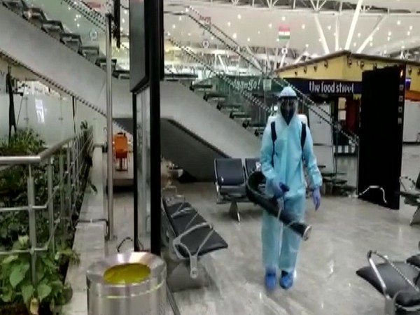 CWC disinfects SV Airport in Raipur as flight operations resumed today. [Photo/ANI]
