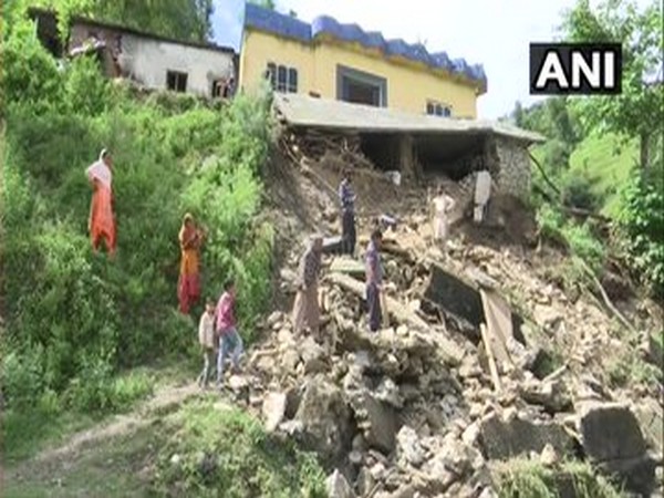 Several houses damaged in Rajouri's Thanamandi , following heavy rainfall in the area. [Photo/ANI]