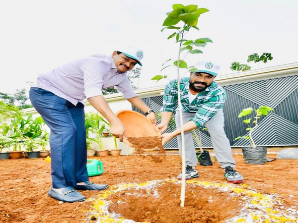    Mega movie star Ram Charan on Sunday participated in Green India Challenge along with Rajya Sabha MP Joginapally Santosh Kumar.