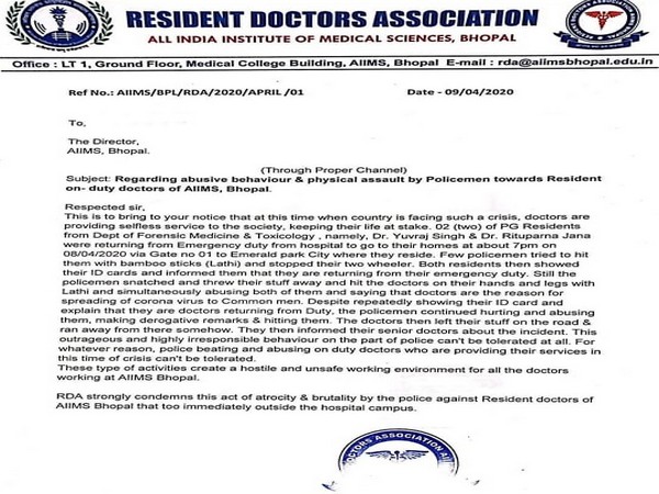 Letter by Resident Doctors' Association to Director, AIIMS Bhopal