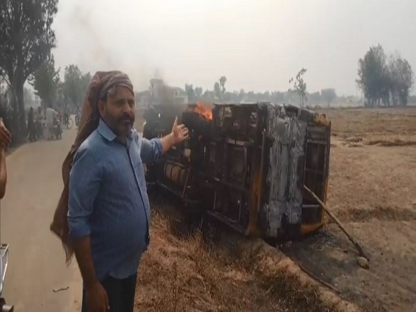 School bus caught fire in Gurdaspur (Photo/ANI) 