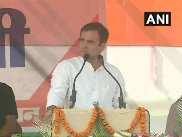 Congress leader Rahul Gandhi addressing a rally in Araria on Wednesday. Photo/ANI