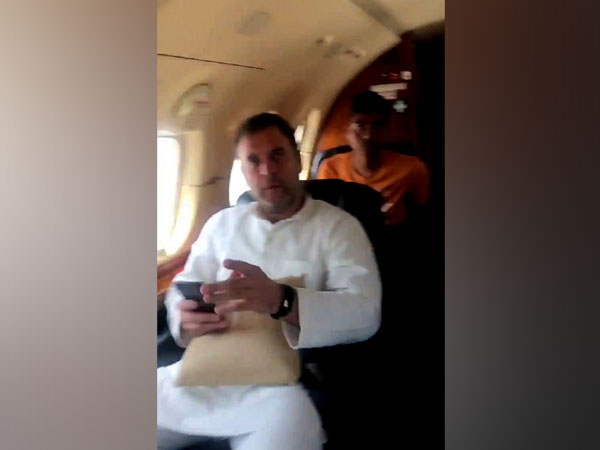 Congress president Rahul Gandhi on-board aircraft (Image courtesy: Twitter)