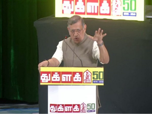 RSS ideologue Swaminathan Gurumurthy speaking at the 50th foundation day event of Thuglak magazine in Chennai on Tuesday. Photo/ANI