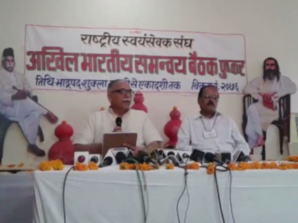 Akhil Bhartiya Prachar Pramukh, Arun Kumar, speaking at a press conference in Pushkar on Friday. Photo/ANI