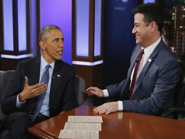 Former US President Barack Obama talks with show host Jimmy Kimmel
