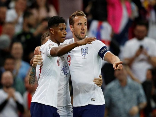England's Marcus Rashford along with Harry Kane